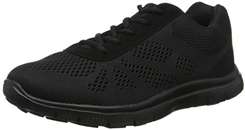 Get Fit Women's Lightweight Running Trainers - Breathable Mesh Gym Shoes with Cushioned Sole - Comfortable Walking & Fitness Sneakers - Lace-Up Athletic Footwear - Black/Black - 6-39