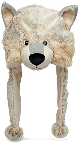 DolliBu Gray Wolf Plush Hat - Wolf Stuffed Animal Winter Hat, Cute Wolf Hat with Cozy Fleece, Warm Fluffy Beanie, Adults, Teens, and Kids Winter Hat With Ear Flaps for Halloween or Cosplay - One Size