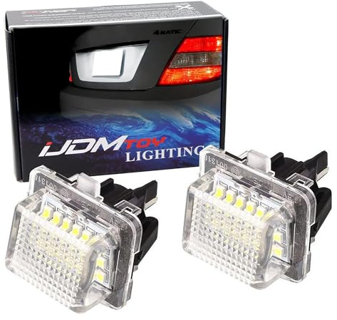 iJDMTOY OEM-Fit 3W Full LED License Plate Light Kit Compatible With Mercedes-Benz C E S Class, Powered by 18-SMD Xenon White LED & Can-bus Error Free