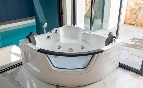 Bañera Hidromasaje New Cristy de Esquina Angular 2 Plazas 2 Reposacabezas 8 chorros Jets (150 CM)