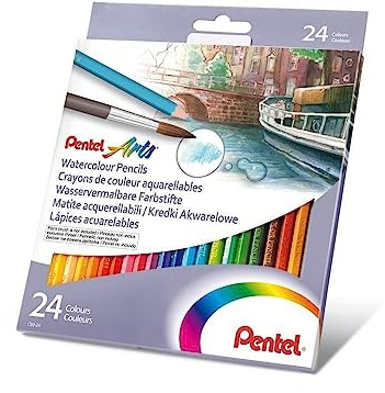 Pentel Arts Watercolour Pencil Set - Assorted, 24 Count (Pack of 1)