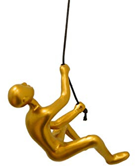Climbing Man Wall Art for Home Decor with 30” Leather Rope | Polyresin Statues and Sculptures with Hanging Hardware Included for Modern Wall Decor and Motivational Art, Gold