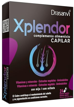 XPLENDOR Capilar con 13 Vitaminas, 4 Minerales, Aminoácidos y Extractos Vegetales | Para el Cabello y su Pigmentación | Con Mijo, rico en Nutrientes y MicroNutrientes |24 Cápsulas = 24 Días