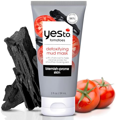 Yes To Tomatoes Clear Skin Detoxifying Charcoal Mud Mask For Acne Prone Skin Draw Out Impurities And Prevent Breakouts Contains Salicylic Acid 96 Natural Ingredients, Red, Tomato, 2.006 Fl Oz