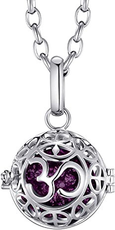 Morella Collar de Acero Inoxidable 70 cm con Colgante Mantra Om y Bola de resonancia de Color Lila Ø 16 mm para Damas en Bolsa para Joyas