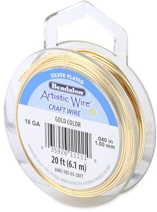 Artistic Wire, 18 Gauge Silver Plated Tarnish Resistant Colored Copper Craft Wire, Gold Color, 20 ft