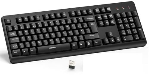 TECKNET Wireless Keyboard and Mouse Set, 2.4G Cordless Ergonomic Keyboard and Silent Mouse Combo with Nano USB Receiver, 12 Multimedia Shortcuts for PC, Laptop, Mac, UK Layout