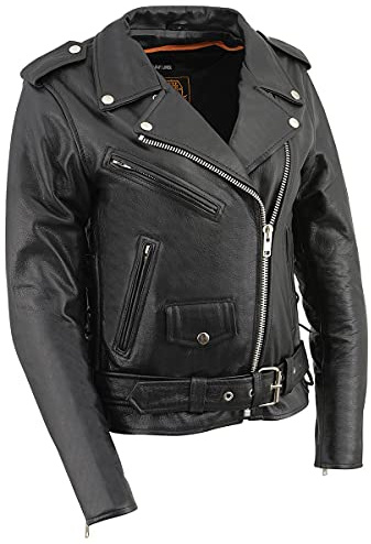 Milwaukee - Chaqueta de motocicleta de longitud completa para mujer con encaje lateral (negro, M)
