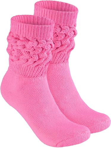 BRUBAKER Slouch Socken - Damen Schoppersocken für Fitness, Yoga, Workout, Gymnastik und Wellness - 1 Paar Knit Sportsocken für Frauen - Rosa Größe 39-42