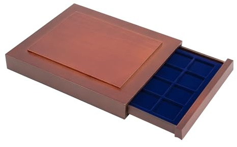 Säker 6838 äkta trämyntbox NOVA exklusiv 20 x 38,5 mm fyrkantiga fack – perfekt för 10/euro dm i mynt och för mynt upp till 38,5 mm och i myntkapsel till lock 32,5 – Mmynt Boxar – Mynt –