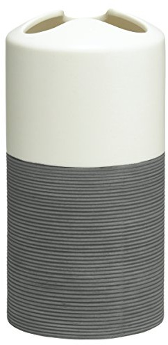 Sealskin Zahnbürstenhalter Doppio, Zahnputzbecher aus natürlichem Porzellan, Farbe: Grau, handbemalt