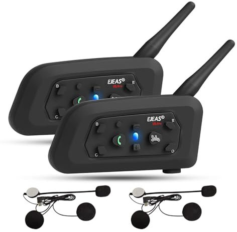 EJEAS V6pro+ Motorbike Bluetooth Intercom, 1200m Motorcycle Bluetooth Headsets 6 Riders Communication System with Waterproof, GPS, DSP Noise Reduction V6, USB-C(2pcs)