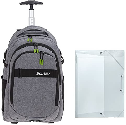 Bestway Schultrolley Mädchen Jungen Trolley Schulrucksack 2 Teile Set Packer Evo + Heftmappe A4 (Dark Side (Grau) 1701)