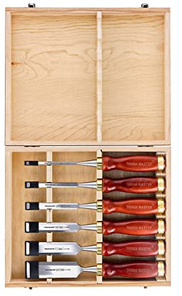 TOUGH MASTER Wood Chisel Set, 6 Piece Professional Wood Carving Set, ¼” 6mm, 3/8” 10mm, ½” 13mm, ¾” 19mm, 1” 25mm, 1 ¼” 32mm with Ash-Wood Handle and Wooden Box