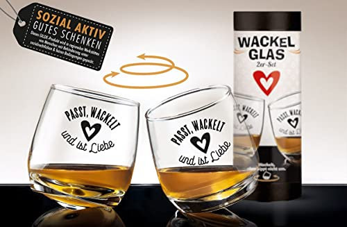 Thermobrass Wackelgläser Passt, wackelt und ist Liebe, ca. Ø 7,5 x H 8,5 cm, 2 Stück
