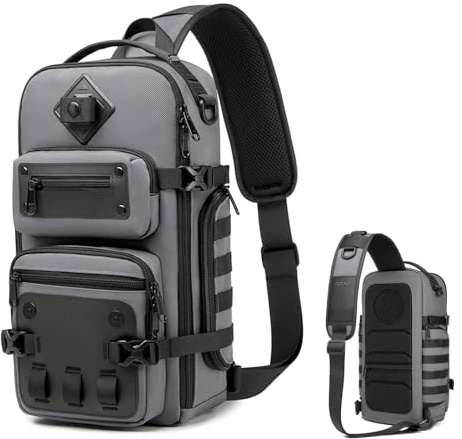 OZUKO Tactical Backpack Chest Sling Bags for Men, Waterproof Crossbody Shoulder Daypack for Outdoor Walking Hiking Trekking (Dark gray)