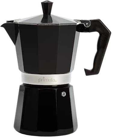 Primula Classic Moka Pot Stovetop Espresso and Coffee Maker, Italian and Cuban Cafetera for Rich Espresso Brewing, Durable Aluminum Greca Coffee Maker with Easy Grip Handle, 6-Cup, Black