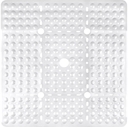 Lurowo - Tappetino da doccia antiscivolo, 70 x 70 cm, quadrato, con ventose, tappetino da bagno senza BPA, senza lattice, antiscivolo per doccia o vasca da bagno, lavabile in lavatrice (bianco)