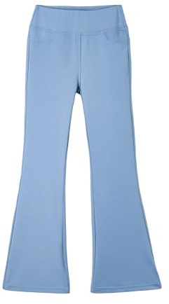 Rolanko Pantalones Acampanados para Niña, Cintura Alta Bootcut Leggings Elásticos Pantalones Jogger Deportivos Escuela con Bolsillos, Azul, Tamaño: 160
