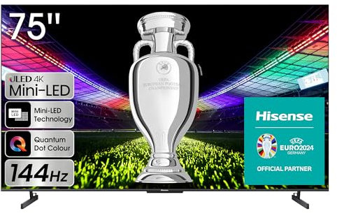 Hisense 75U7KQ 189cm (75 Zoll) Fernseher, 4K Mini LED ULED HDR Smart TV, Quantum Dot, 120Hz, HDMI 2.1, Game Mode Pro, Dolby Vision IQ & Atmos, Bluetooth, Alexa Built-in, Anthrazit [2023]