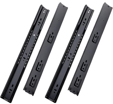 2 pares Guías Correderas Telescopicas para Cajones con Chiusura con Cierre Suave 35cm Extracción Total, Capacidad de Carga 45 kg, Negro