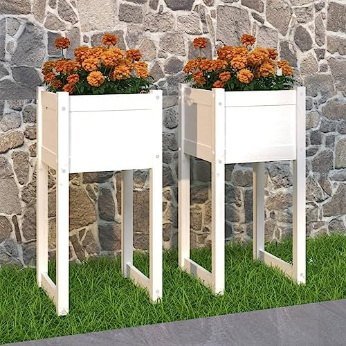 puraday Lot de 2 parterres surélevés pour jardin 40 x 40 x 81 cm - Jardinière en bois de pin massif - Jardinière pour légumes - Spirale d'herbes - XXL - Jardinière surélevée en pin massif - Blanc