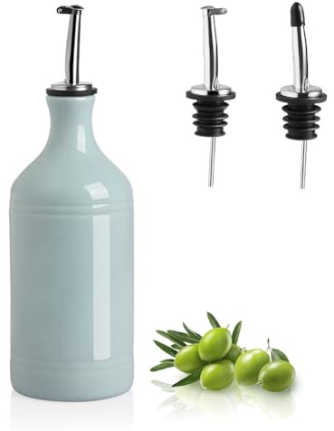 Sweejar Ceramic Olive Oil Dispenser Bottle, Opaque Oil Cruet Protects to Reduce Oxidation, Suitable for Storage Vinegar, Coffee Syrups & Other Liquids, Pack of 1, 15.5 Fl Oz(Light Blue)