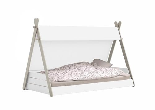 habeig Kinderbett, Tipi mit Lattenrost, 90x200cm, Jugendbett, Bett, Indianerzelt, Zelt, Spielbett #211, MDF, Weiß