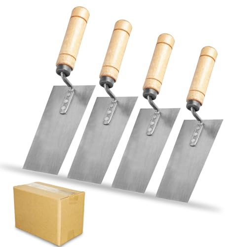 BAIFULAI Kit d'outils de plâtrage, truelle de maçon, trapèze en acier inoxydable, spatule de plâtre 125 mm, 140 mm, 150 mm, 160 mm, poignée en bois, spatule de plâtre, antidérapante et durable
