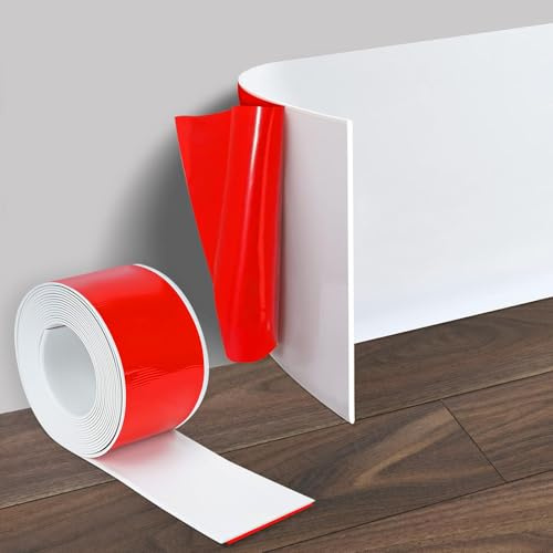 Battiscopa autoadesivo, 10 cm x 10 m, in PVC, flessibile, facile da tagliare, per soggiorno, bagno, cucina, bianco