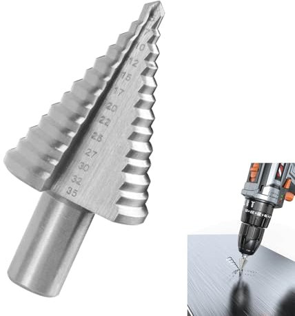 Set Broca Escalonada 5-35mm/13 Pasos, HSS Titanio, Vástago Triangular, Acero de Alta Velocidad, Taladrar en Acero, Madera, Latón, Aluminio, PVC para corte de perforaci