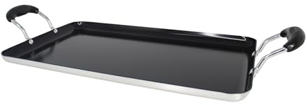 IMUSA 19x12in Aluminum Black Ceramic Double Burner Griddle with Cool-Touch Handles, Nonstick Flat Grill Pan for Pancakes, Eggs, Bacon, and More, Black