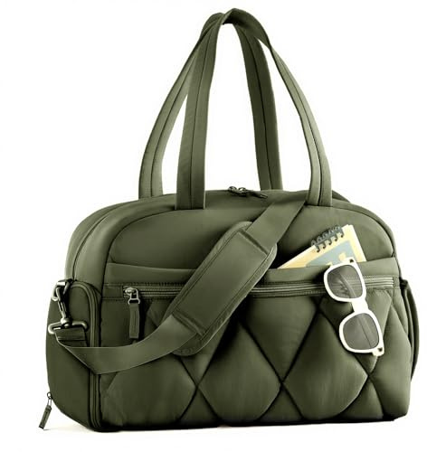 Lekespring Sporttasche Damen, 24L Reisetasche Damen mit Schuhfach Wasserabweisend Puffer Weekender Wickeltasche Handgepäck Gym Bag Kliniktasche Geburt, Travel Bag, Krankenhaustasche, Fitness (Grün)
