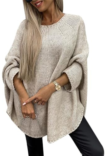 Gediffwer Eleganter Strick-Poncho für Damen, lässig, Arbeit, Alltag, Ausgehen, Schal, apricot color, L