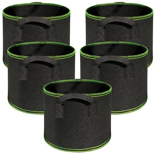 WANDGU 5 sacchetti per piante da 5 galloni: 30 x 25 cm, in tessuto per piantare in una tenda per piante, spessi vasi in tessuto non tessuto con manici e occhielli multifunzionali, sacchetti per piante