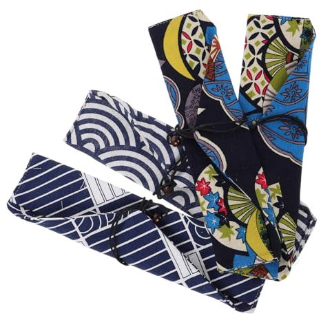 Générique 4pièces Pochette De Rangement pour Couverts Coton Et Lin Étui Portable pour Baguettes Et Cuillère Réutilisable De Voyage Design