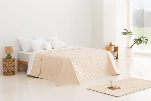 Todocama – Colcha boutí Fina con diseño Estrella, para Primavera, Verano, otoño e Invierno. 100% Microfibra Extra Suave. Cubre Cama Multiusos. Cama 80/90-180x260cm Beige