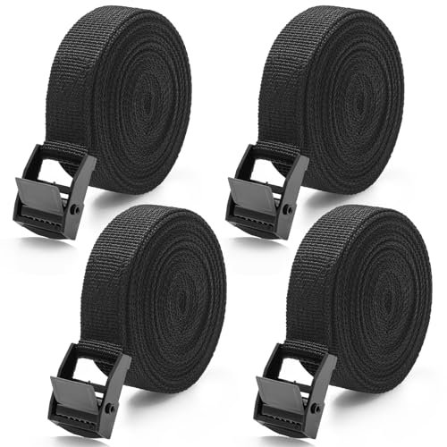 Cozary 4 Pezzi Cinghie di Fissaggio 3M, Cinghie a Cricchetto con Fibbia da 20MM, Sicura del Carico Resistenza Fino a 250KG, Cinghia di Ancoraggio con Chiusura per Moto Truck