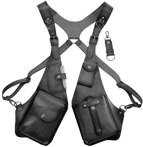 Arnés antirrobo de piel, arnés antirrobo para hombre de piel, cartera ajustable medieval retro – bolso bandolera ajustable con antebrazo, bolsillo oculto ajustable PU-L, Negro , ver descripción