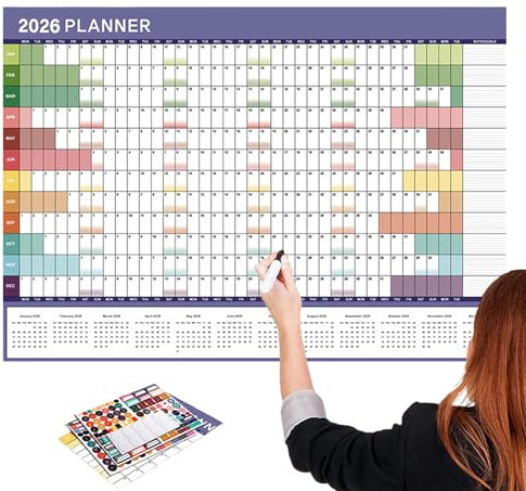 Calendario da Parete Annuale, Calendario 12 Mesi 2026, Organizzatore per Pianificazione da Scrivania Cucina Aula Casa Ufficio Scuola