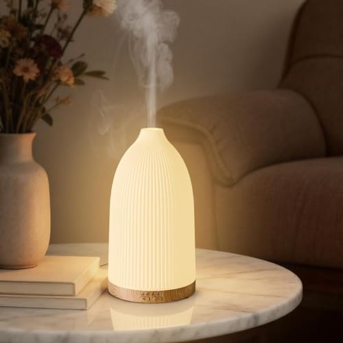SALKING Diffusor eteriska oljor 100 ml, luftfuktare eterisk olja | Ultraljud elektrisk doftspridare 8 LED BPA-fri, för hem och kontor, ljus träeffekt