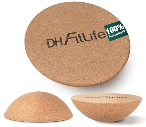 DH FitLife Balansbräda Kork Halvboll 30x10 cm Balans Träning | Kompatibel med Surf Balansbräda｜360° Balans Träning｜Naturlig Halkfri Korkboll｜2-i-1 Tillbehör｜Proprioception
