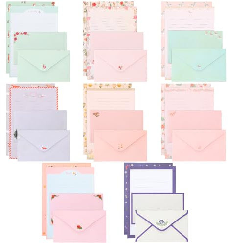 72 Pcs Letter Writing Paper and Envelopes Sets, for Invitations | 48 Writing Paper, 24 Envelopes, 2 Set of Transparent Sealing Stickers for Letter, for Office School Supplies