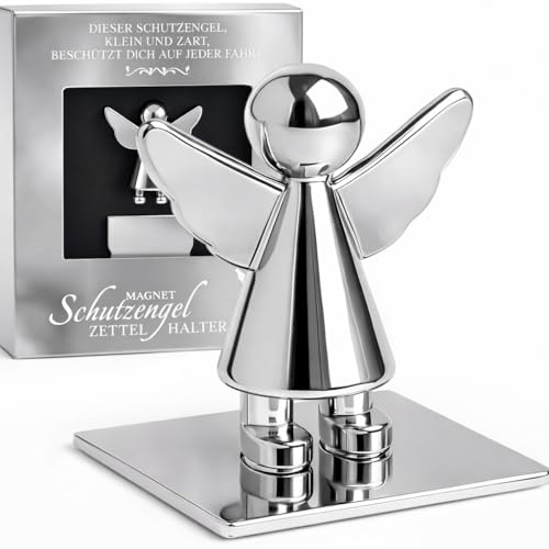 MIJOMA Magnetisk skyddsängel anteckningshållare: Din följeslagare för bilcockpit, perfekt för anteckningar, parkeringsbevis, 3 cm (glänsande silverfärger)