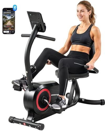 SPORTNOW ergometro per sdraio per la casa con 8 livelli di resistenza regolabili, freno magnetico, app sensore di pulsazione, display LCD, cinghia per i piedi regolabile, cyclette per anziani con
