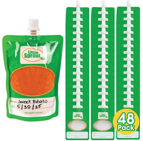 Disposable 6oz Baby Food Storage Pouch Containers, 48 Pack- Write What You Want Squeezable Pouches- Make Homemade Organic Food for Babies/Toddlers- Works with Most Filling Stations Including Infantino