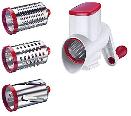 Westmark Inserto con grattugia a tamburo, 3 grattugie e premicibo, Set adatto per Tritacarne Frecher Fritz (9704) o Centrifuga Vita Freund (9706), Plastica, Scharfe Herta, Bianco/Rosso, 97032260
