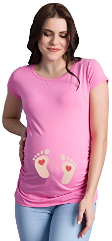 Fotavtryck baby med hjärta – roligt roligt roligt sött mammamode med motiv mammaskjorta för graviditet t-shirt graviditetströja kortärmad, Rosa, S