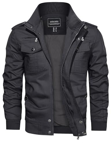 CRYSULLY Men's Spring Fall Casual Windbreaker Jacket Cargo Stand Collar Military Bomber Jackets Coat