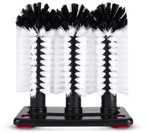 Glass Washer 3 Brush Glass Brush with Suction Cup Base,Glasswasher Cleaner Scrubber Standing Bottle Cleaner for Bar Kitchen Sink 7.5x3.9x7.5inch